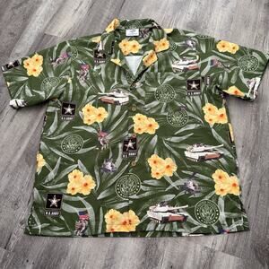 AE Sport US Army Hawaiian Shirt Mens XL USA Floral Military Tanks Button Up